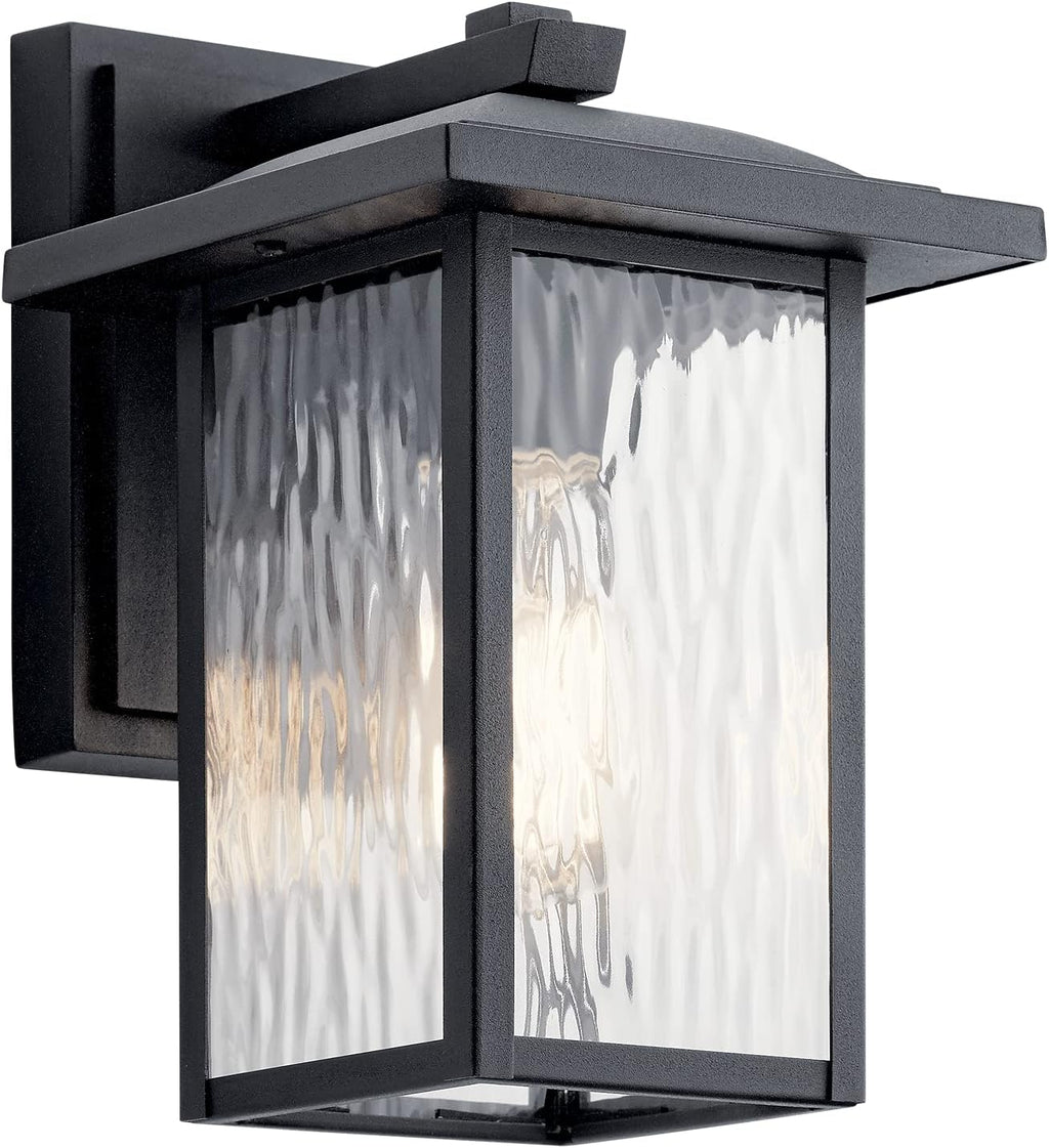1 Light Outdoor Wall Light with Clear Water Glass in Textured Black E259