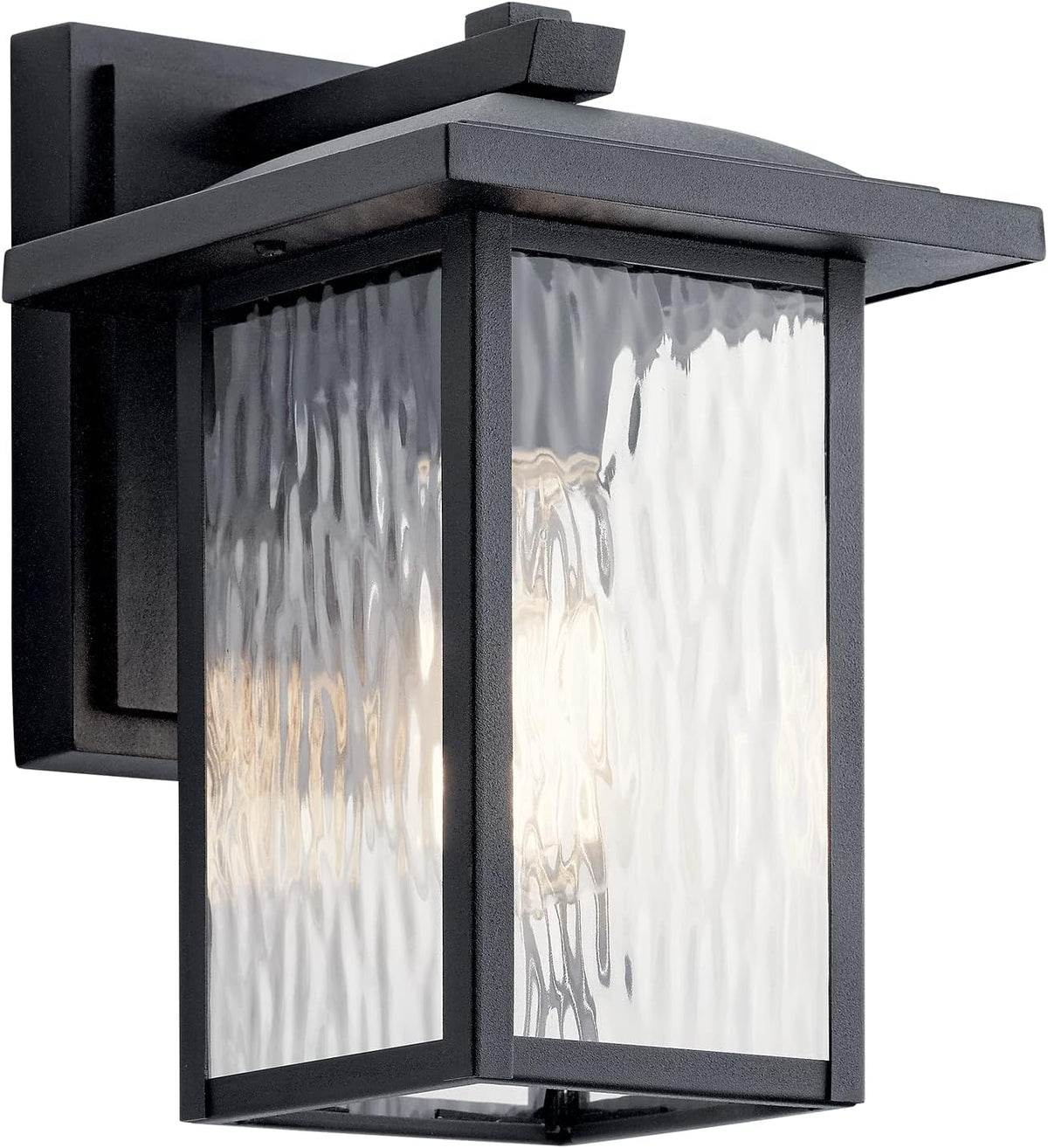 1 Light Outdoor Wall Light with Clear Water Glass in Textured Black E259