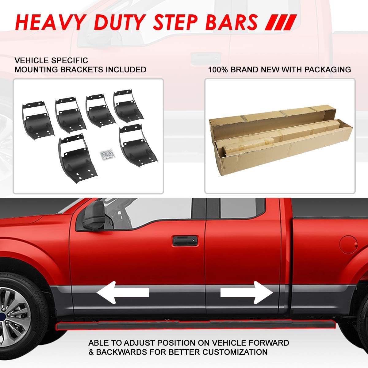 5 Inches Stainless Steel Black Powdercoated Side Step Bar Running Boards C324