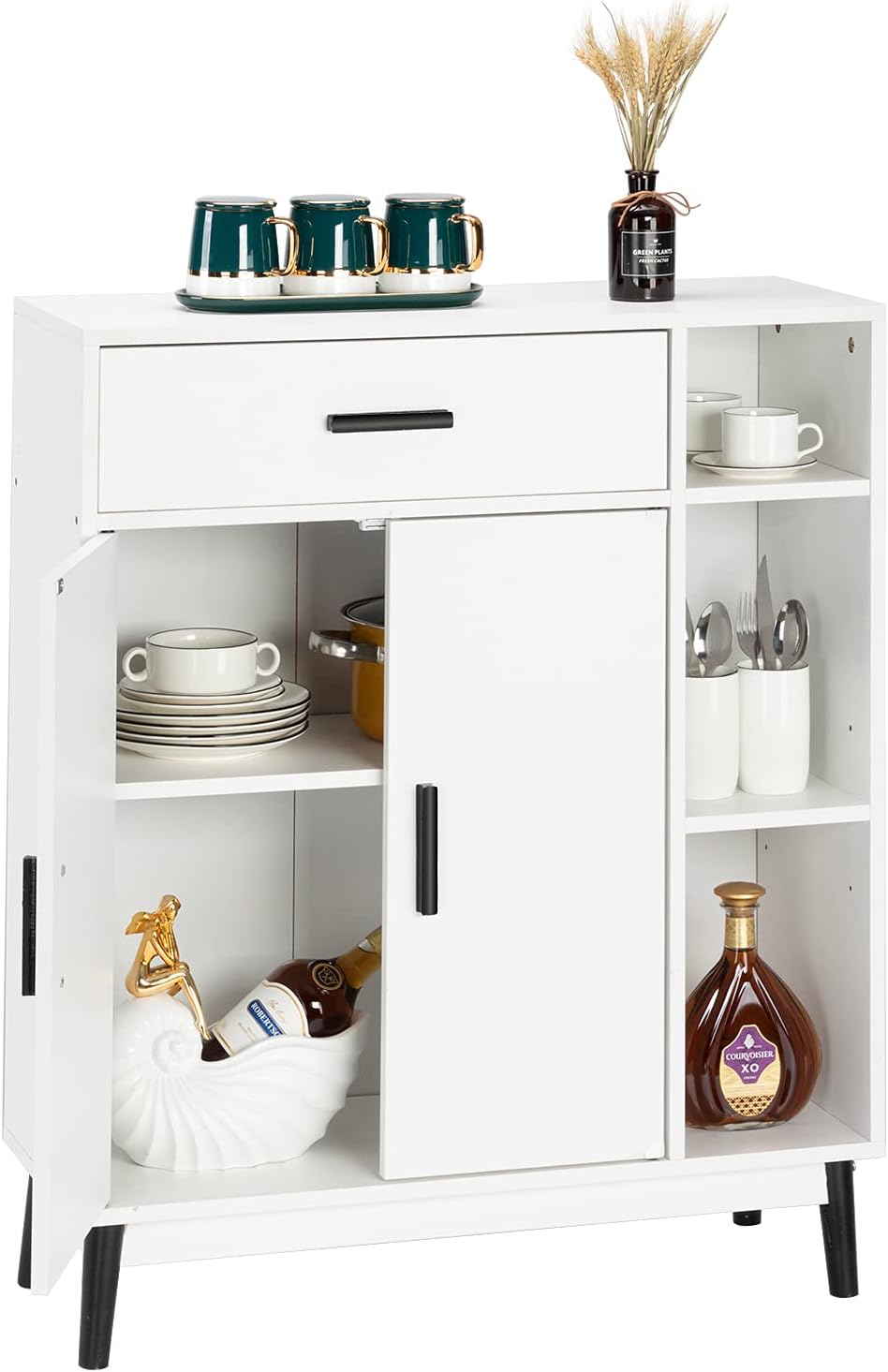 White Accent Buffet Cabinet with Open Shelves and Doors U225