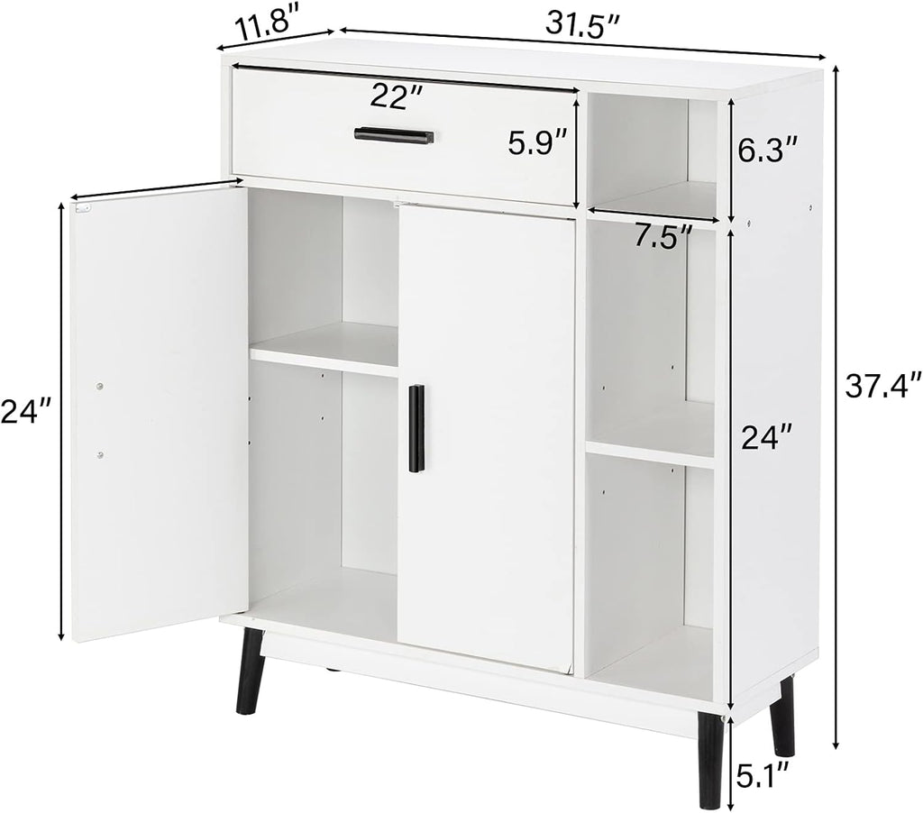 White Accent Buffet Cabinet with Open Shelves and Doors U225