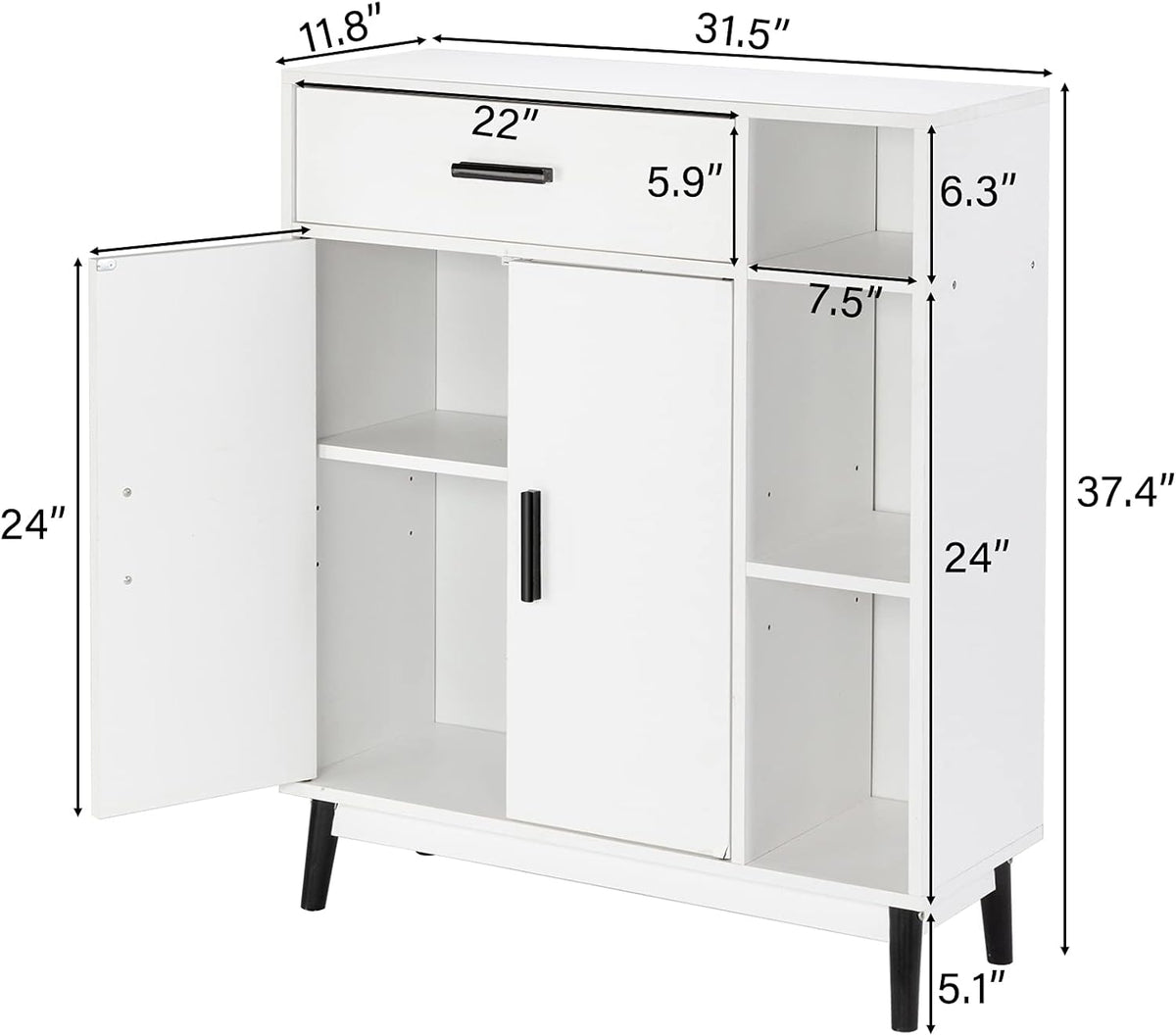 White Accent Buffet Cabinet with Open Shelves and Doors U225
