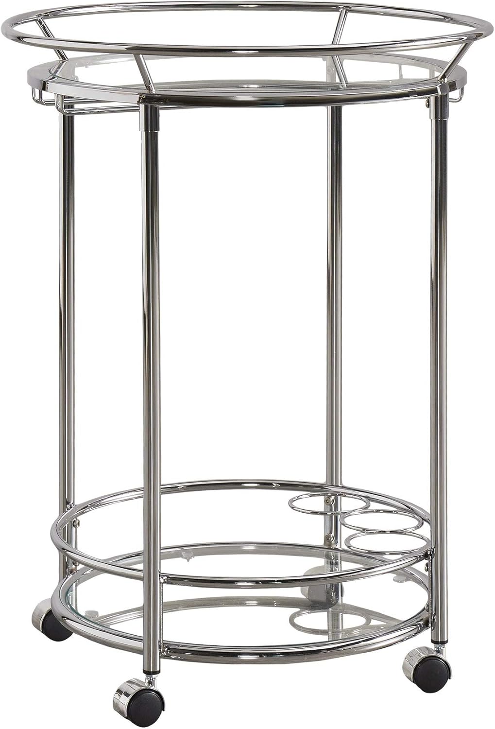 Round Chrome Metal Glass Top Bar Cart P4767