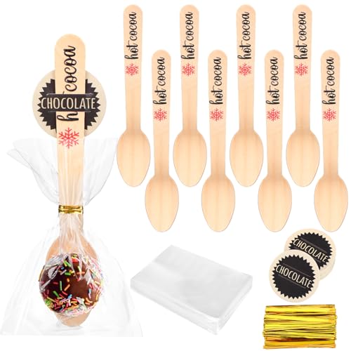 100 Set Christmas Disposable Wooden Spoons 5.5 Inches Q47003
