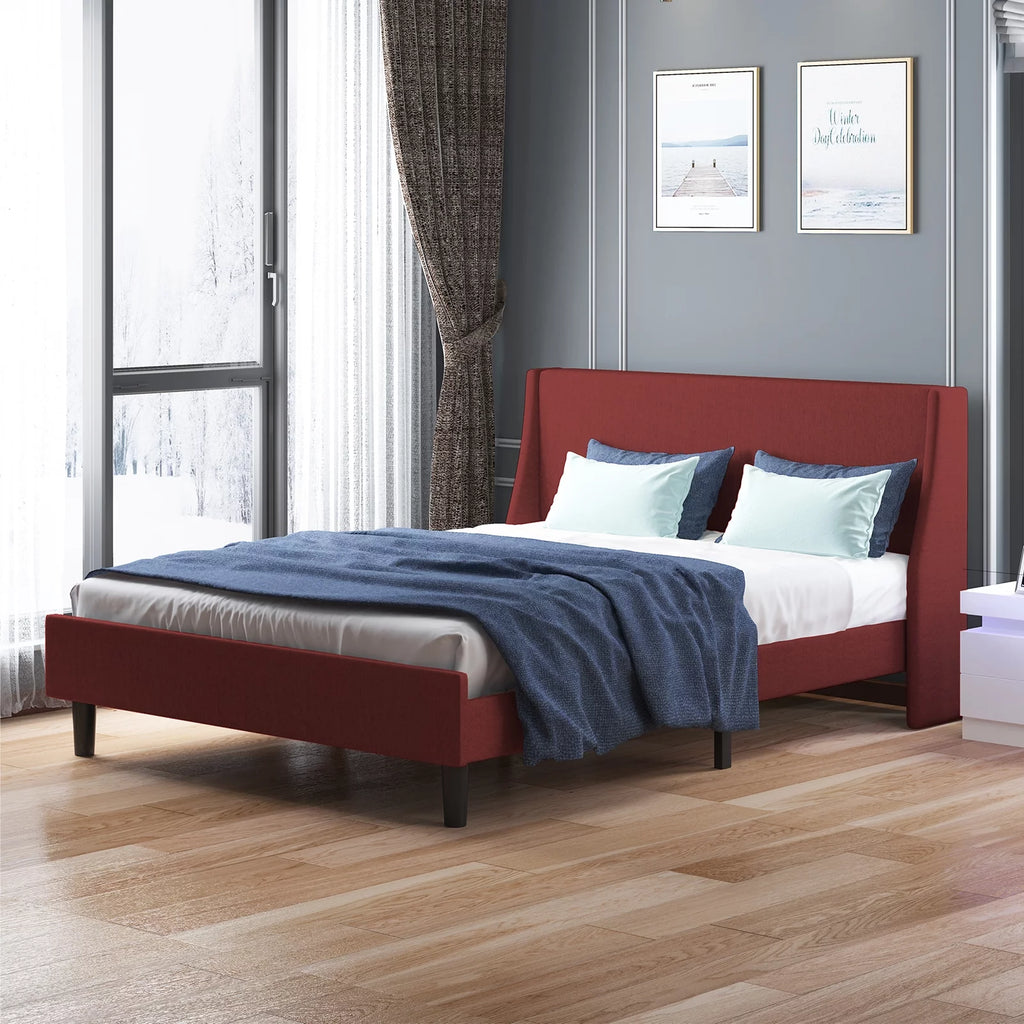 Light Grey Queen Size Upholstered Platform Bed Frame with Headboard Z8454