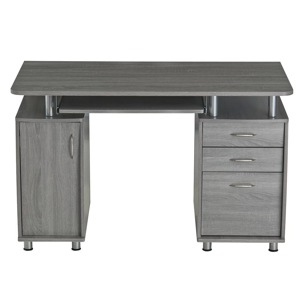 Gray Computer Workstation with Cabinet and Drawers Z47526