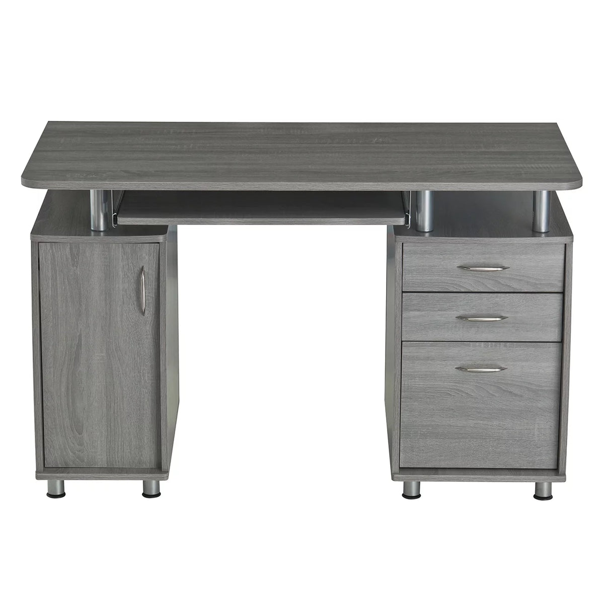 Gray Computer Workstation with Cabinet and Drawers Z47526