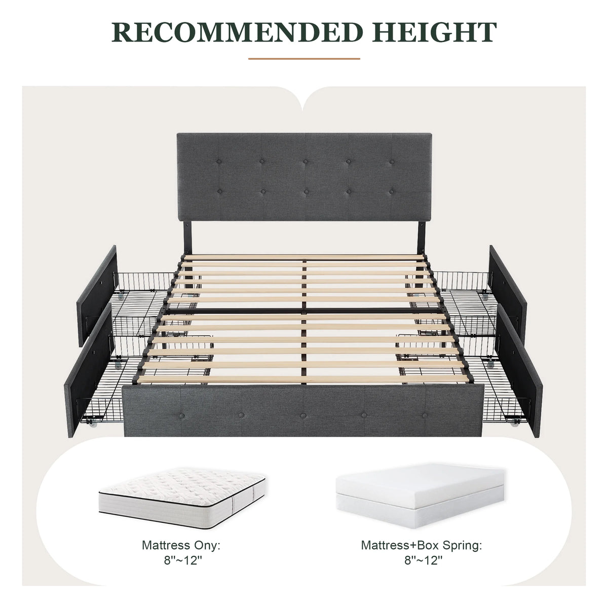 Queen Size Platform Bed Frame with Headboard and 4 Storage Drawers W861