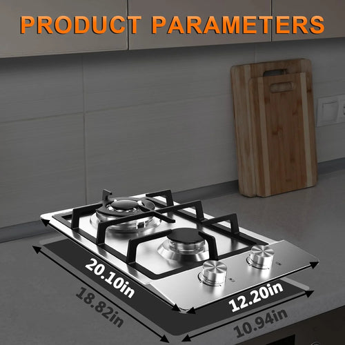 12 Inch 2 Burner Stainless Steel Gas Cooktop A6808