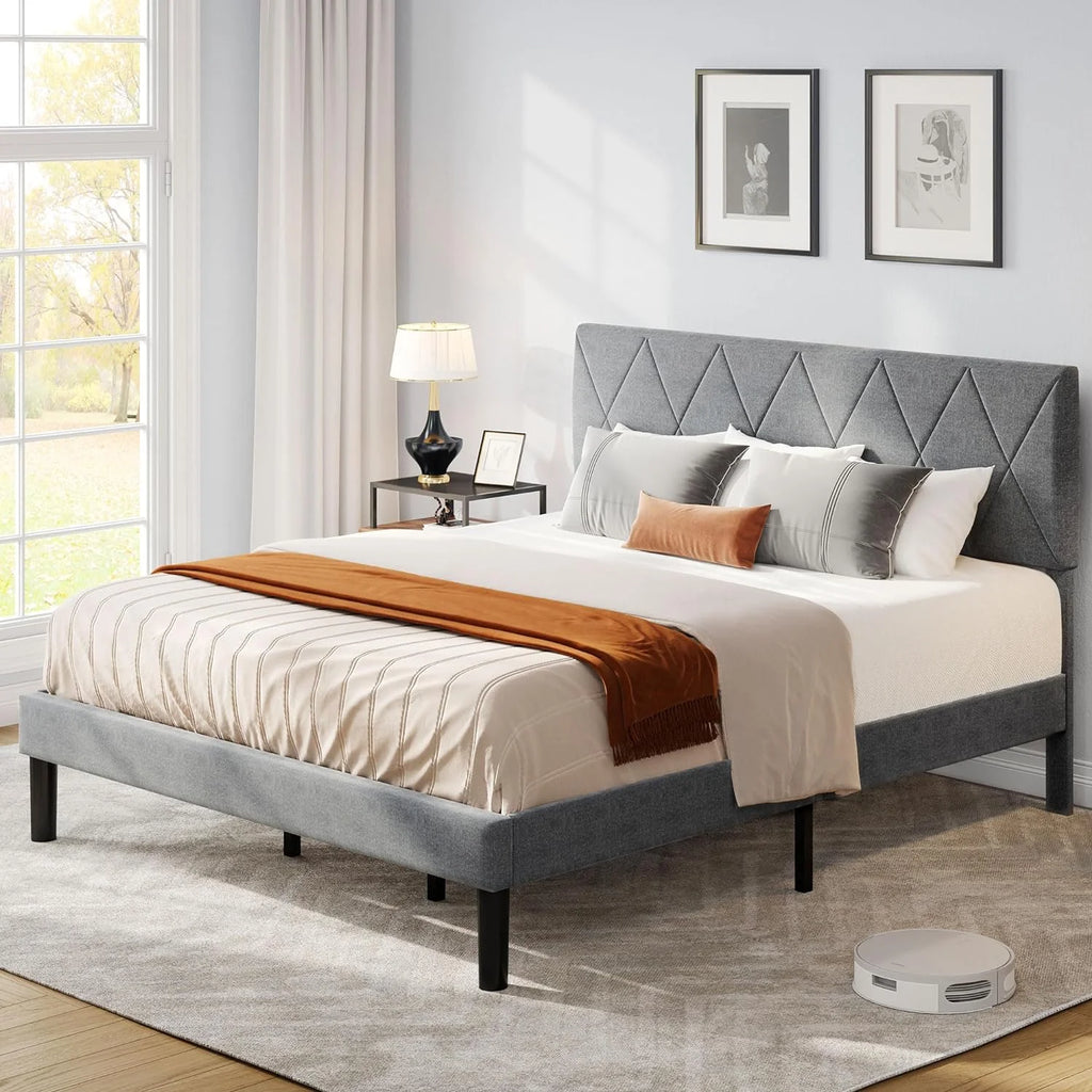 King Size Upholstered Platform Bed with Adjustable Headboard and Under-Bed Storage, Grey C23861