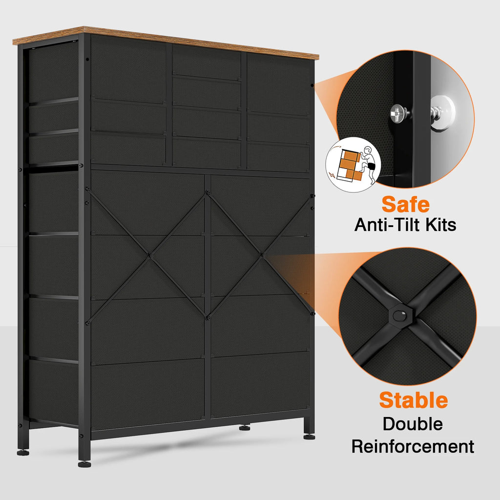 Rustic Brown 18 Drawer Fabric Dresser E4636