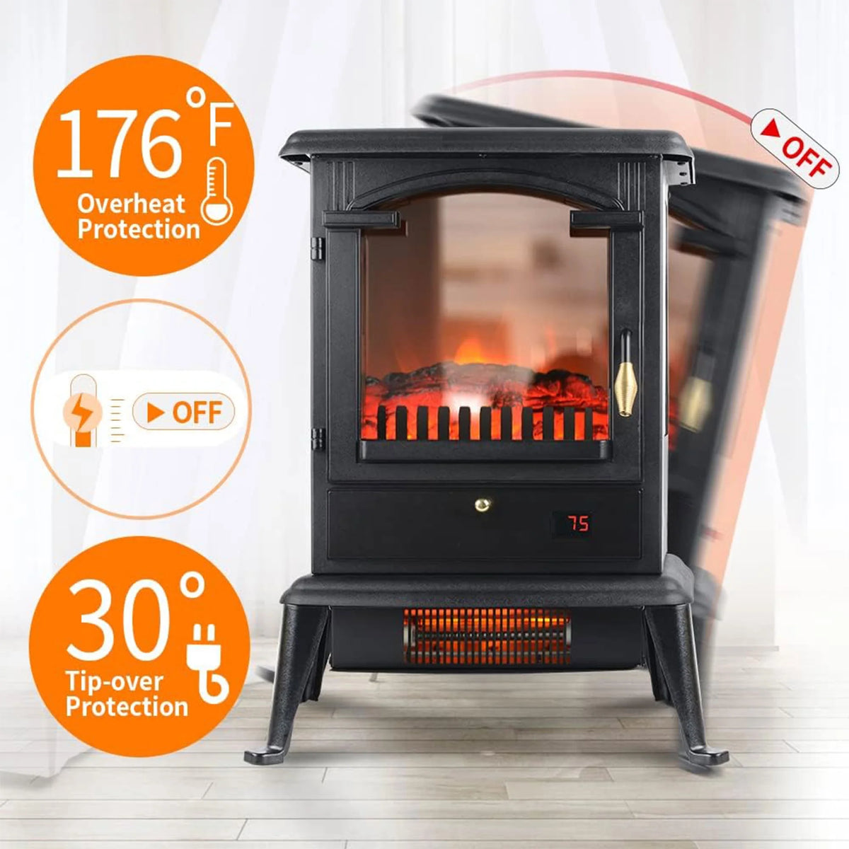 Freestanding Electric Fireplace Heater Stove with Remote 4 Pack S336