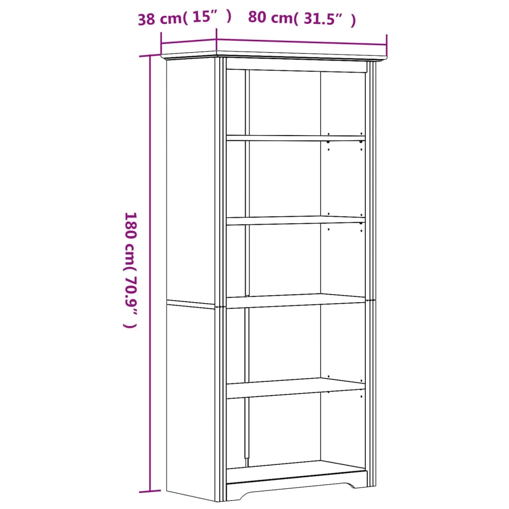 Brown 5-Tier Solid Wood Pine Bookcase T503193