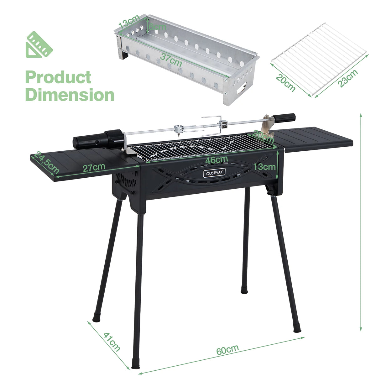Portable Charcoal Grill with Removable Legs & Side Trays F637336