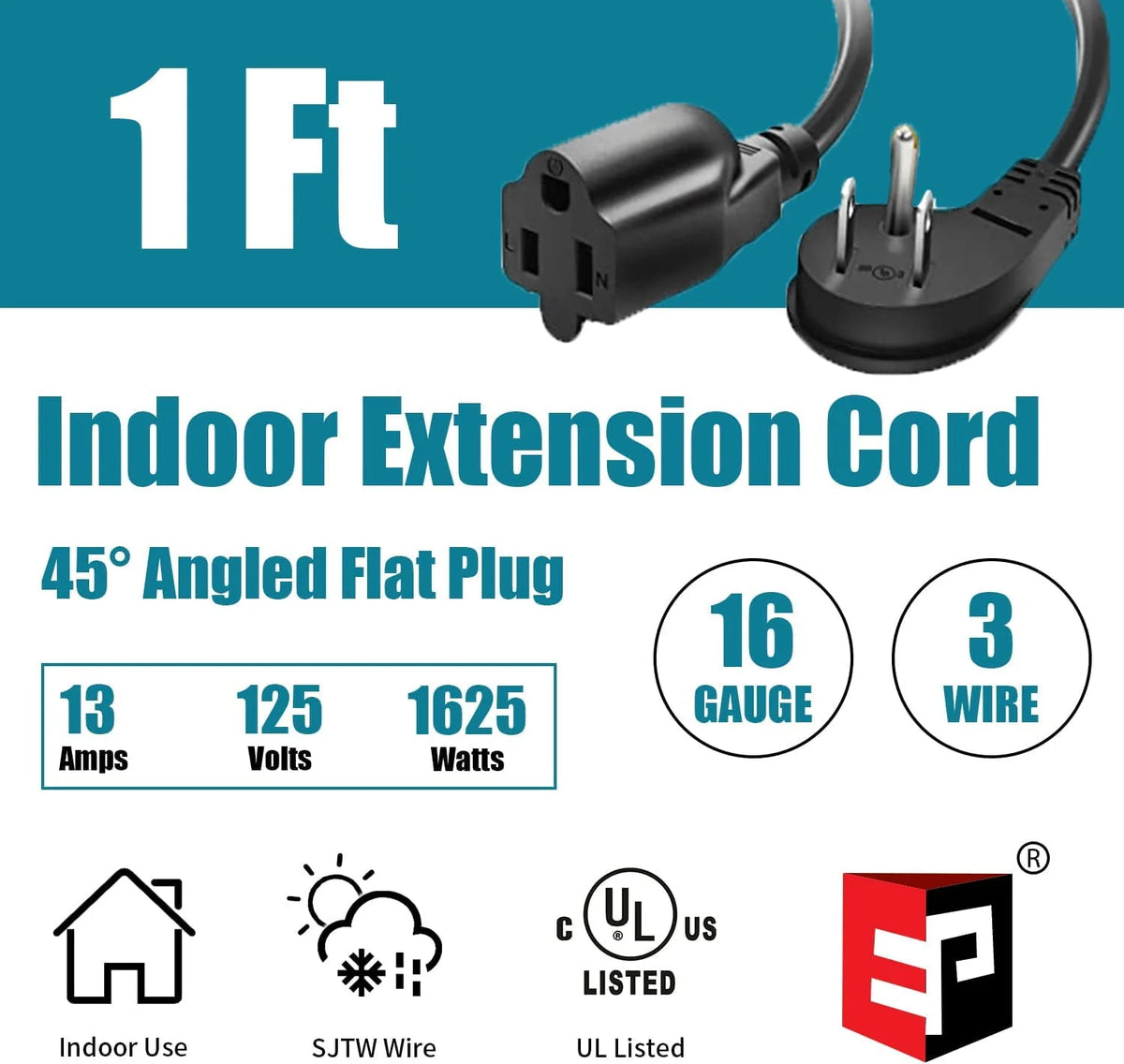 10 Ft 16/3 Flat Plug Indoor Extension Cord F4849