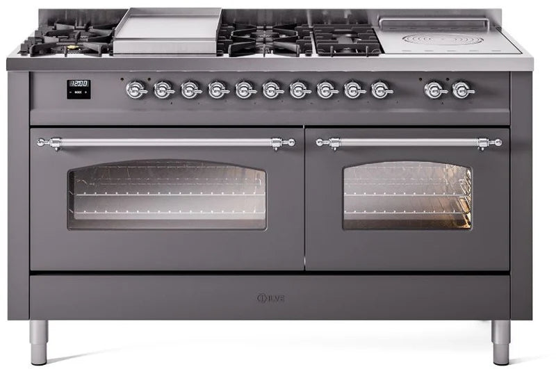 60 Dual Fuel Natural Gas Range Matte Graphite Chrome Trim T404588