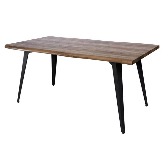 Dark Brown Rectangular Wood Dining Table with Metal Legs E48754
