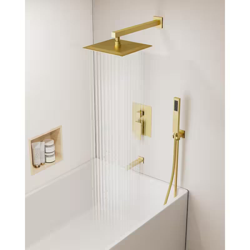 10 in. Wall Mount Shower Head and Tub Faucet 2.5 GPM Brushed Gold E720
