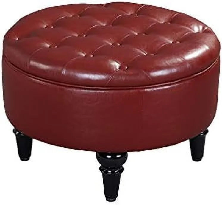 Faux Leather Round Ottoman with Tray Top X2829