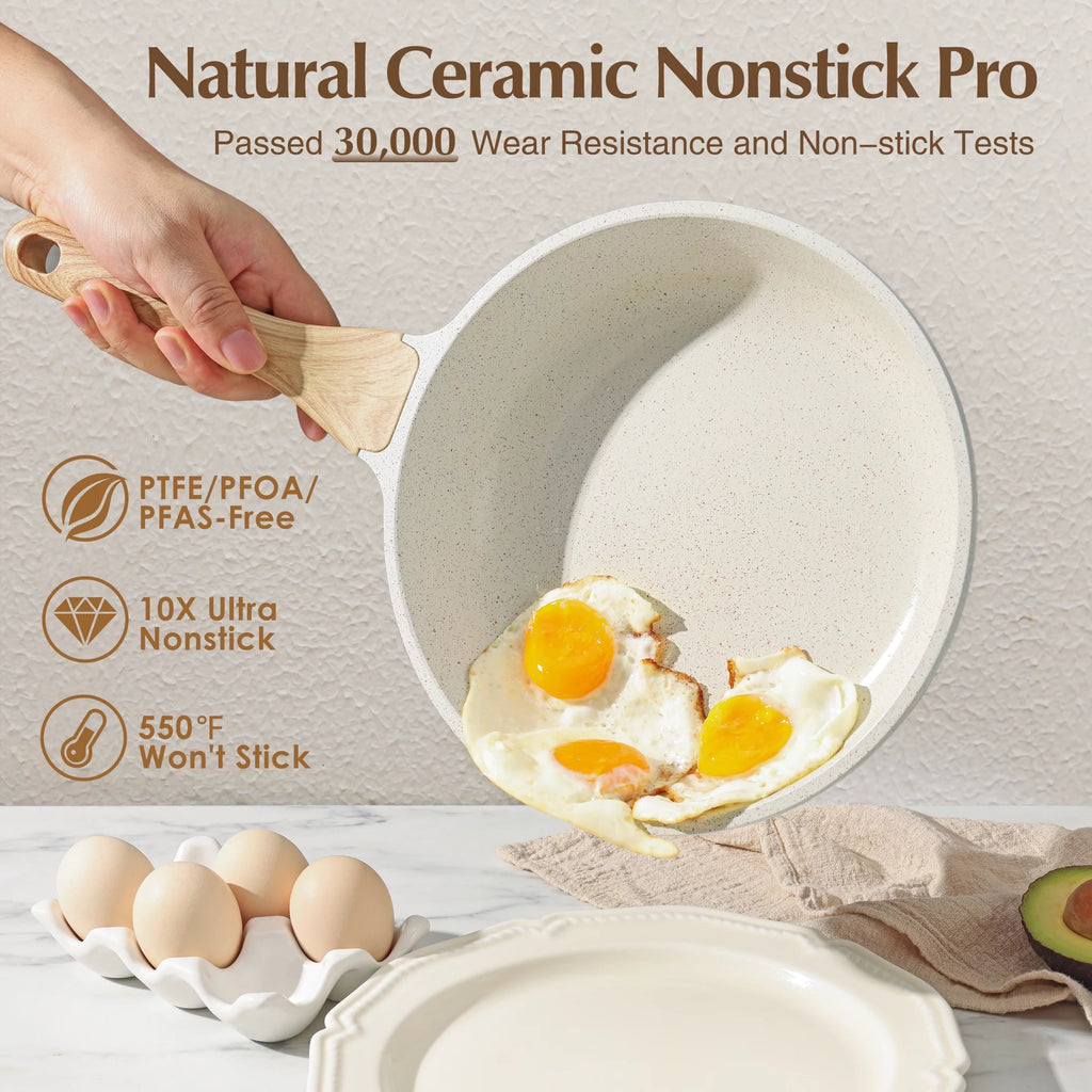 17 Piece White Ceramic Nonstick Cookware Set W3978