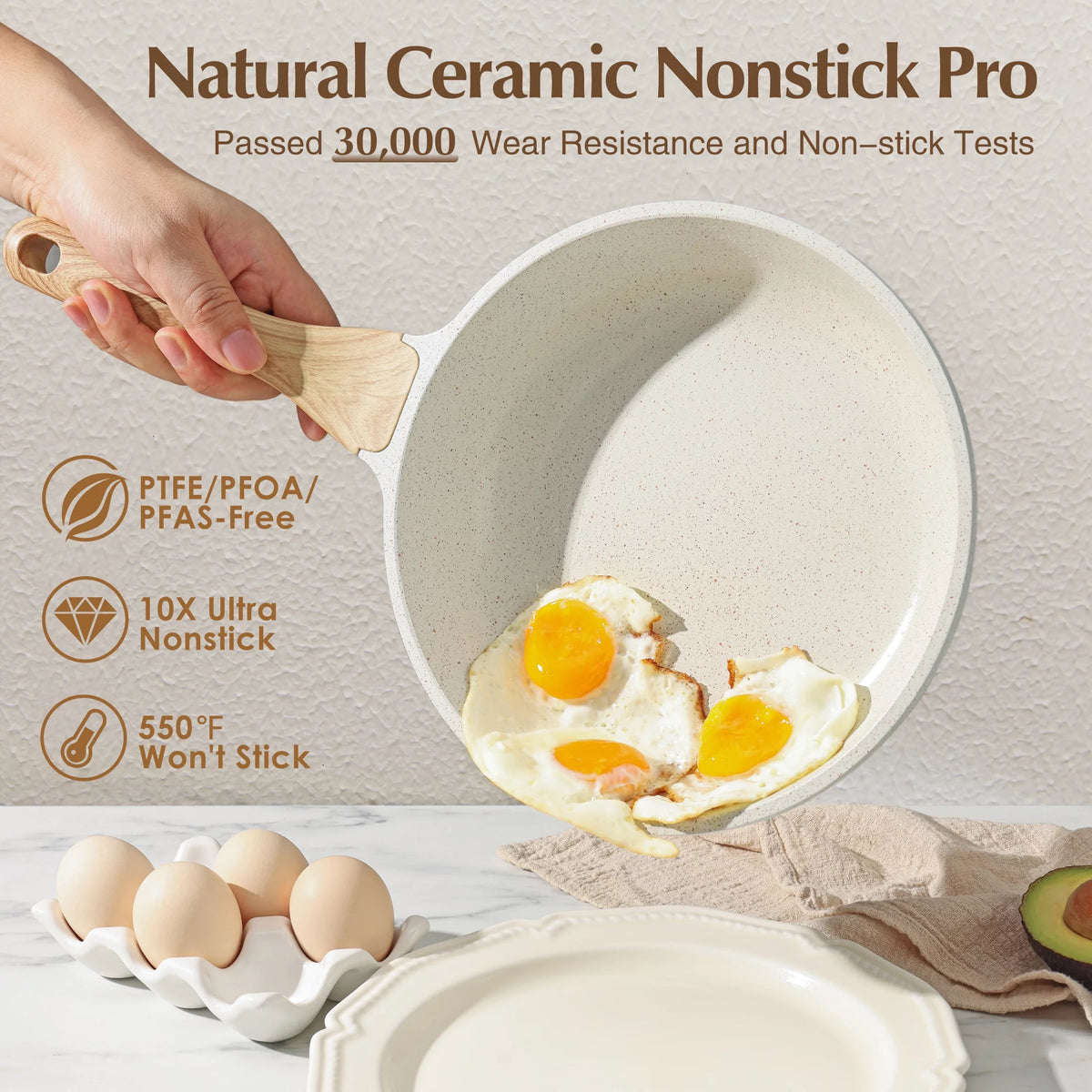 17 Piece White Ceramic Nonstick Cookware Set W3978