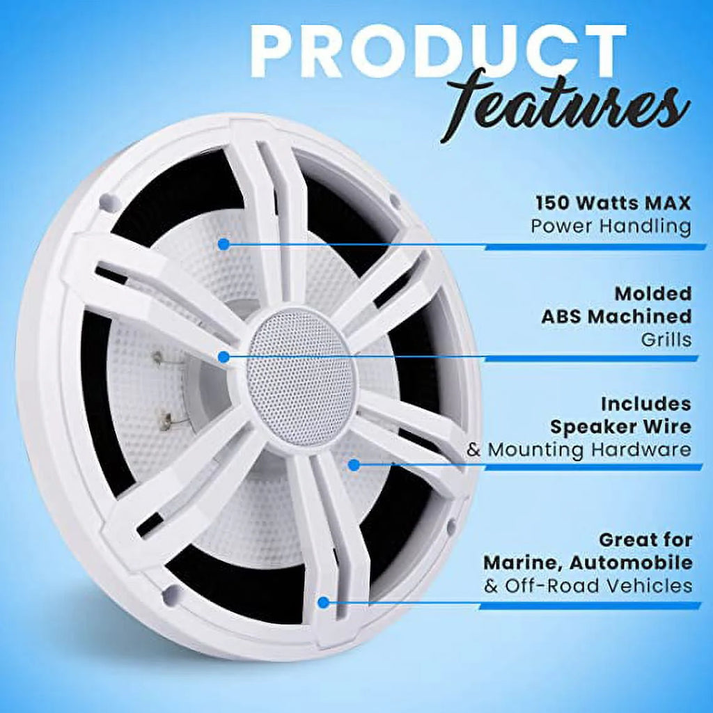 6.5” Slim Marine Subwoofer - 150W 4 Ohm Waterproof Component Speaker System (White) G1729