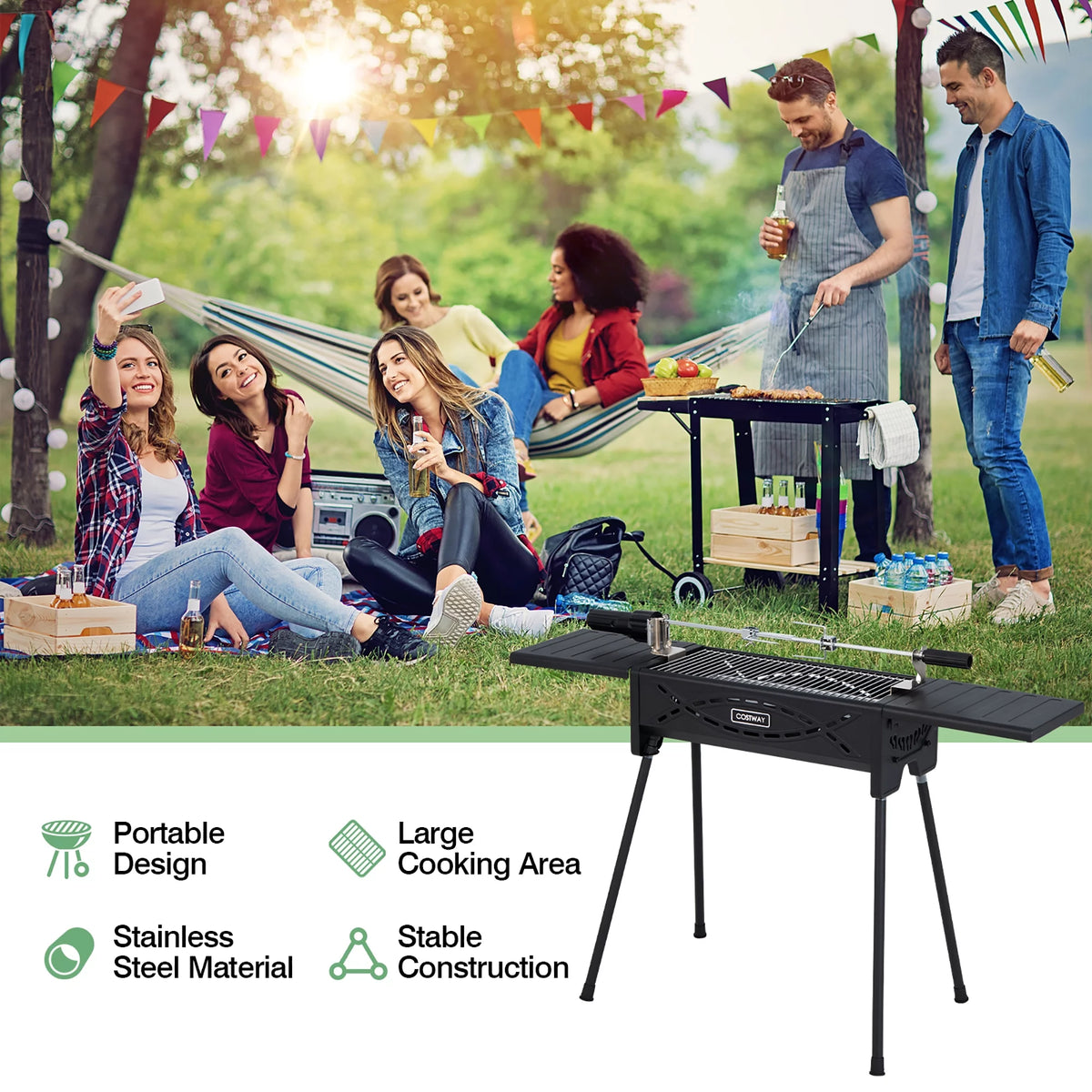 Portable Charcoal Grill with Removable Legs & Side Trays F637336