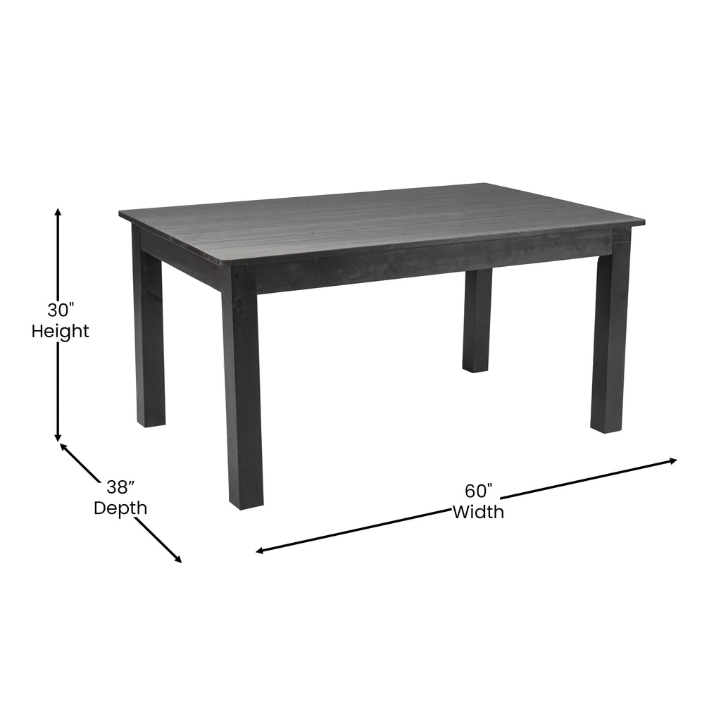 60" x 38" Rectangular Black Wash Solid Pine Dining Table K48793