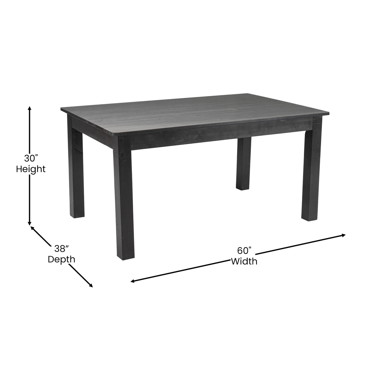 60" x 38" Rectangular Black Wash Solid Pine Dining Table K48793