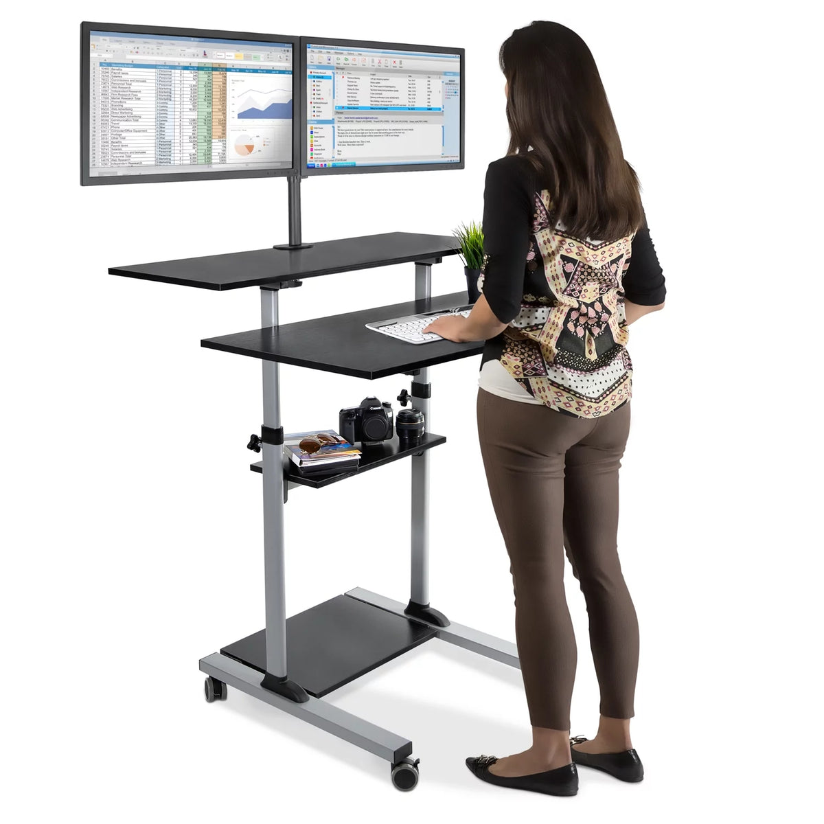 Height Adjustable Standing Desk with Dual Monitor Mount D803