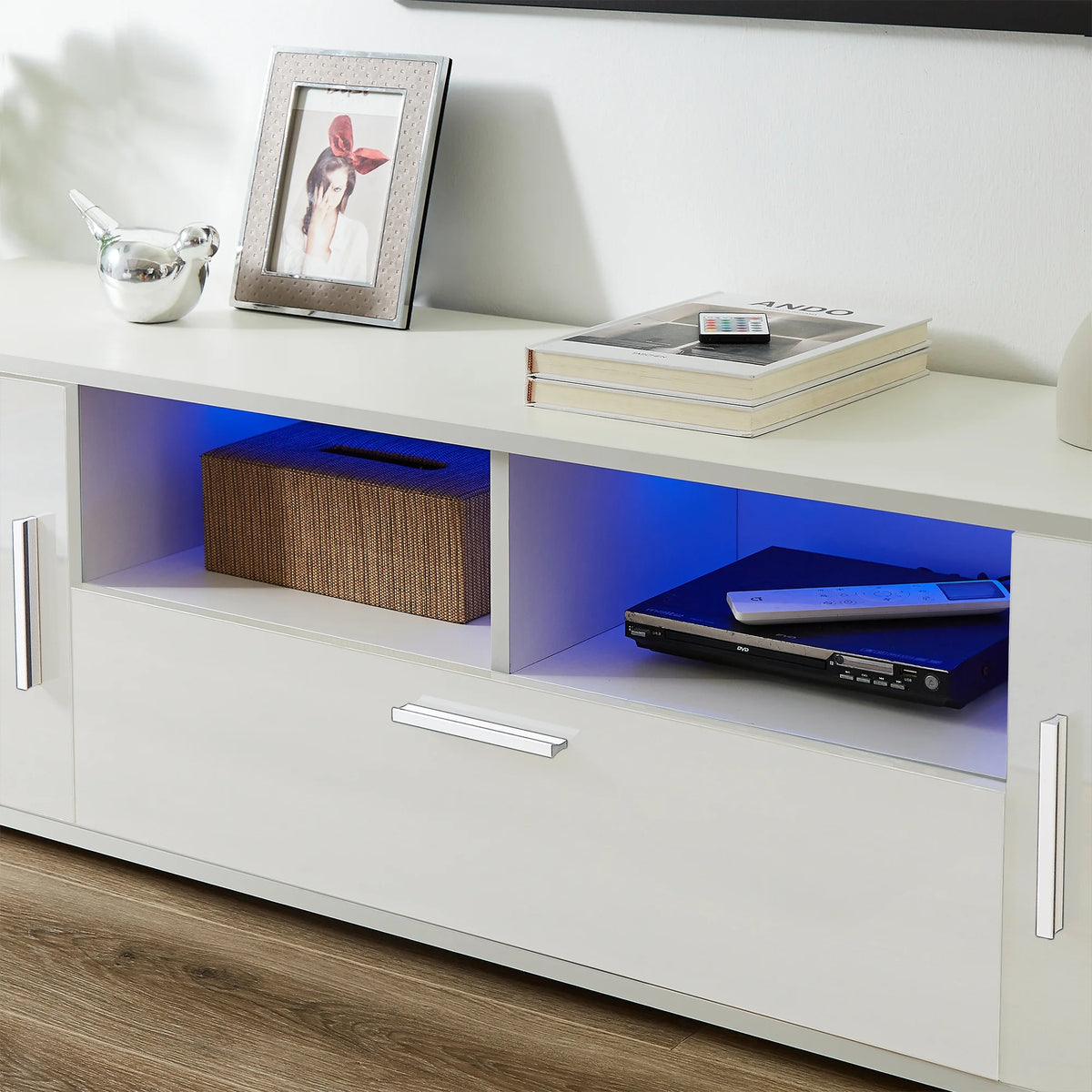 High Glossy TV Stand Cabinet with 3 Doors and Open Shelf X591939