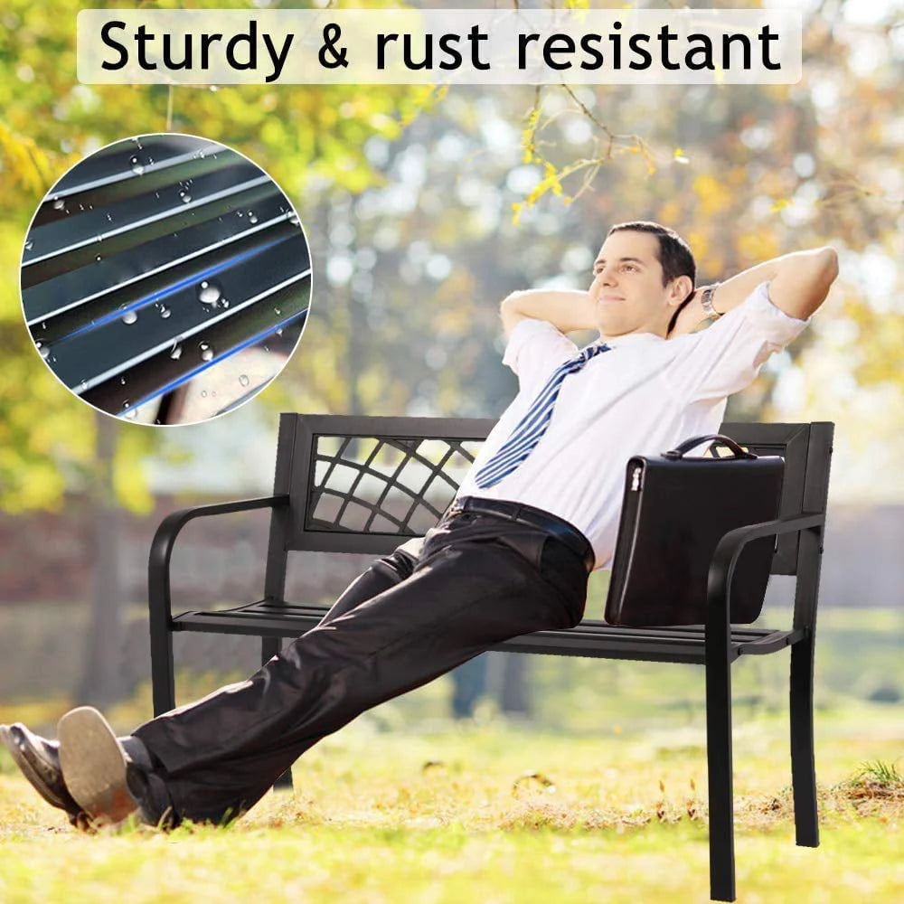 Black Outdoor Garden Bench with Armrests B4628