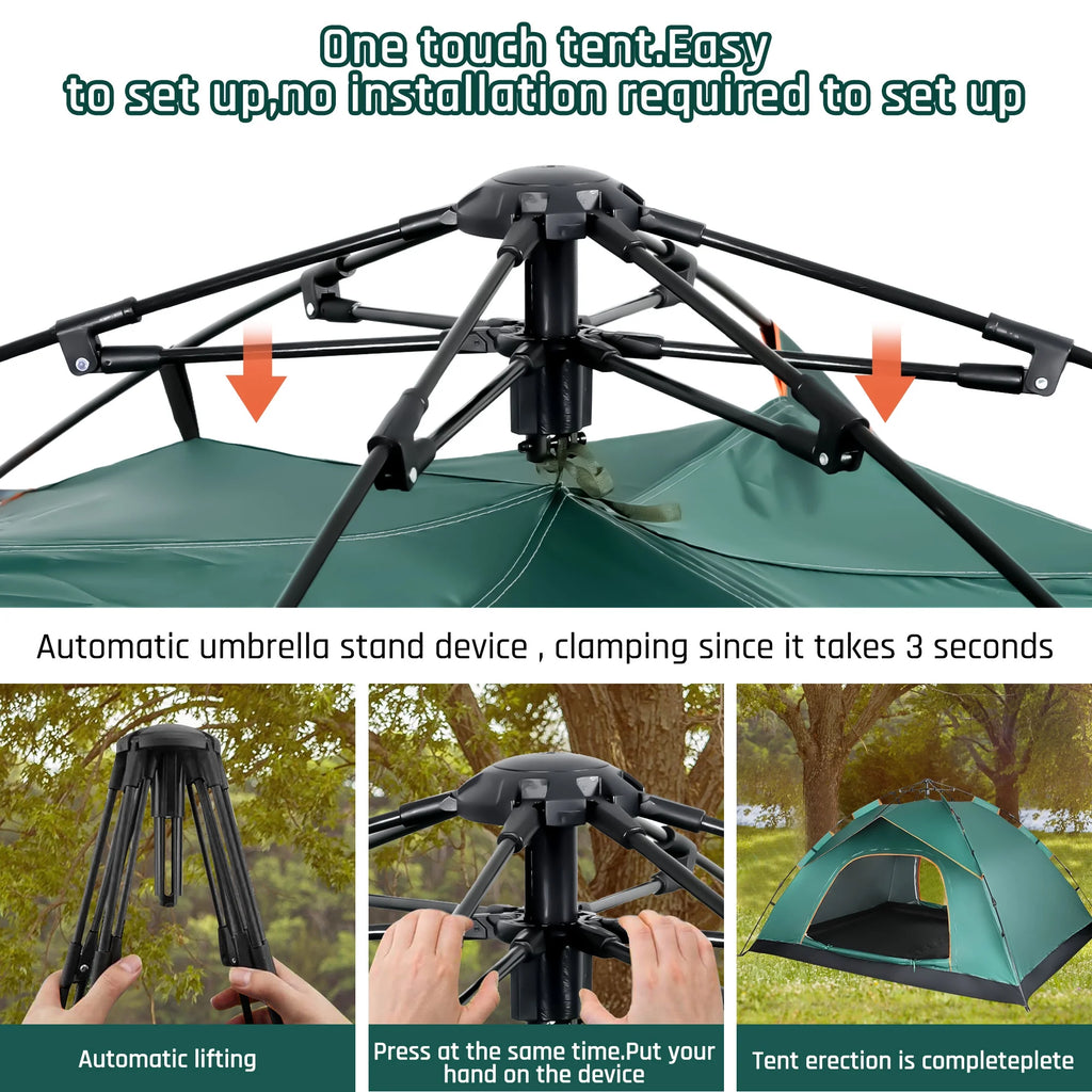 4 Person Pop up Camping Tent, Green D596049