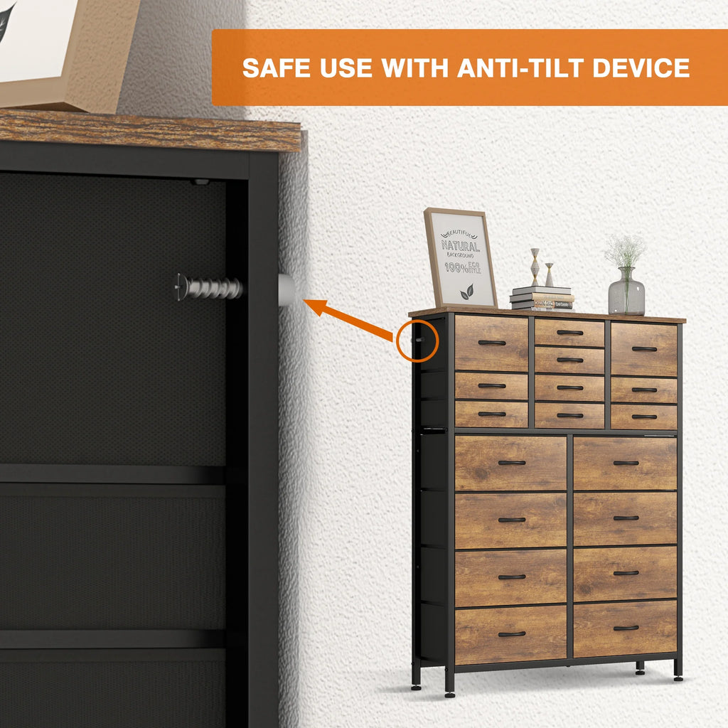 Rustic Brown 18 Drawer Fabric Dresser E4636