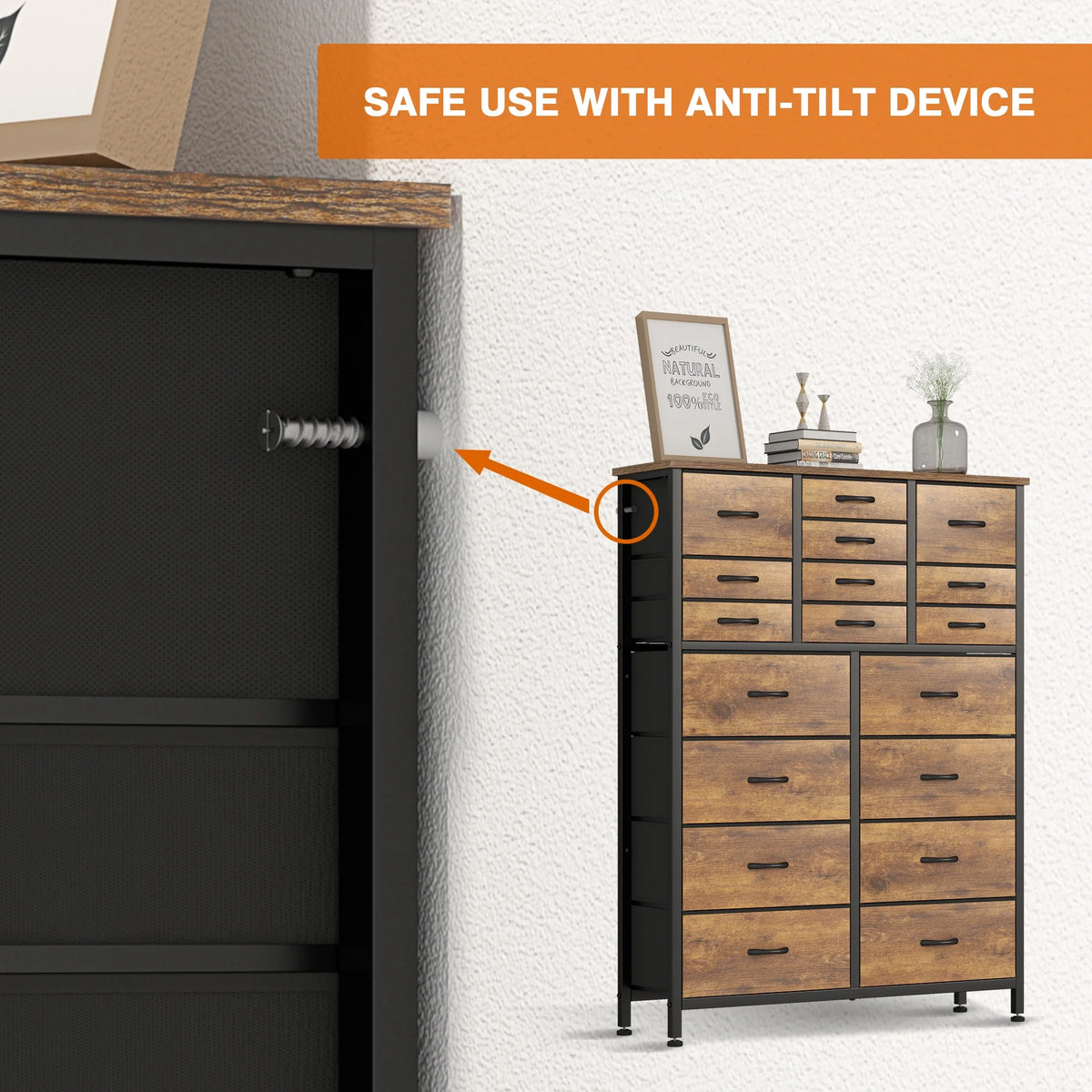 Rustic Brown 18 Drawer Fabric Dresser E4636