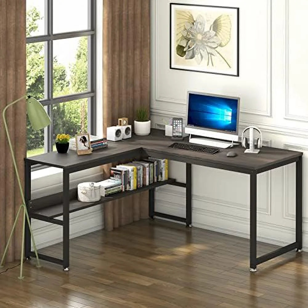L Shaped Desk 55 inch with Shelves X488