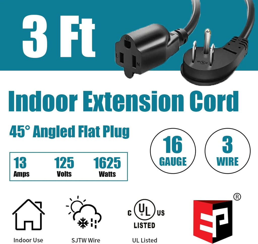 10 Ft 16/3 Flat Plug Indoor Extension Cord F4849