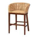 Natural Rattan and Walnut Brown Acacia Wood Counter Stool Q800