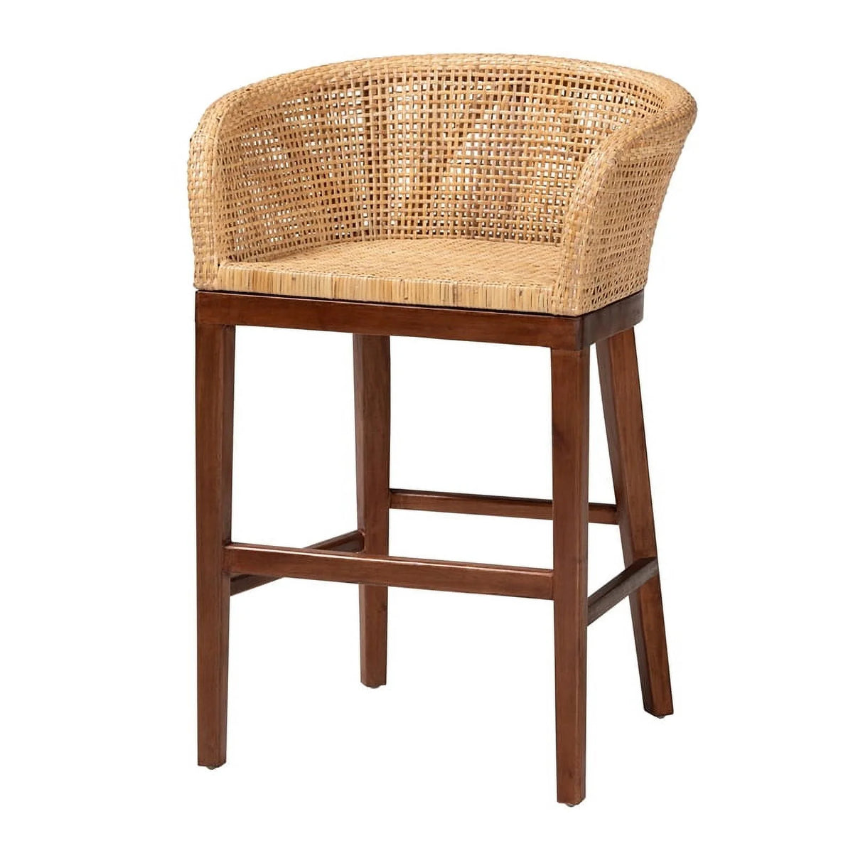 Natural Rattan and Walnut Brown Acacia Wood Counter Stool Q800