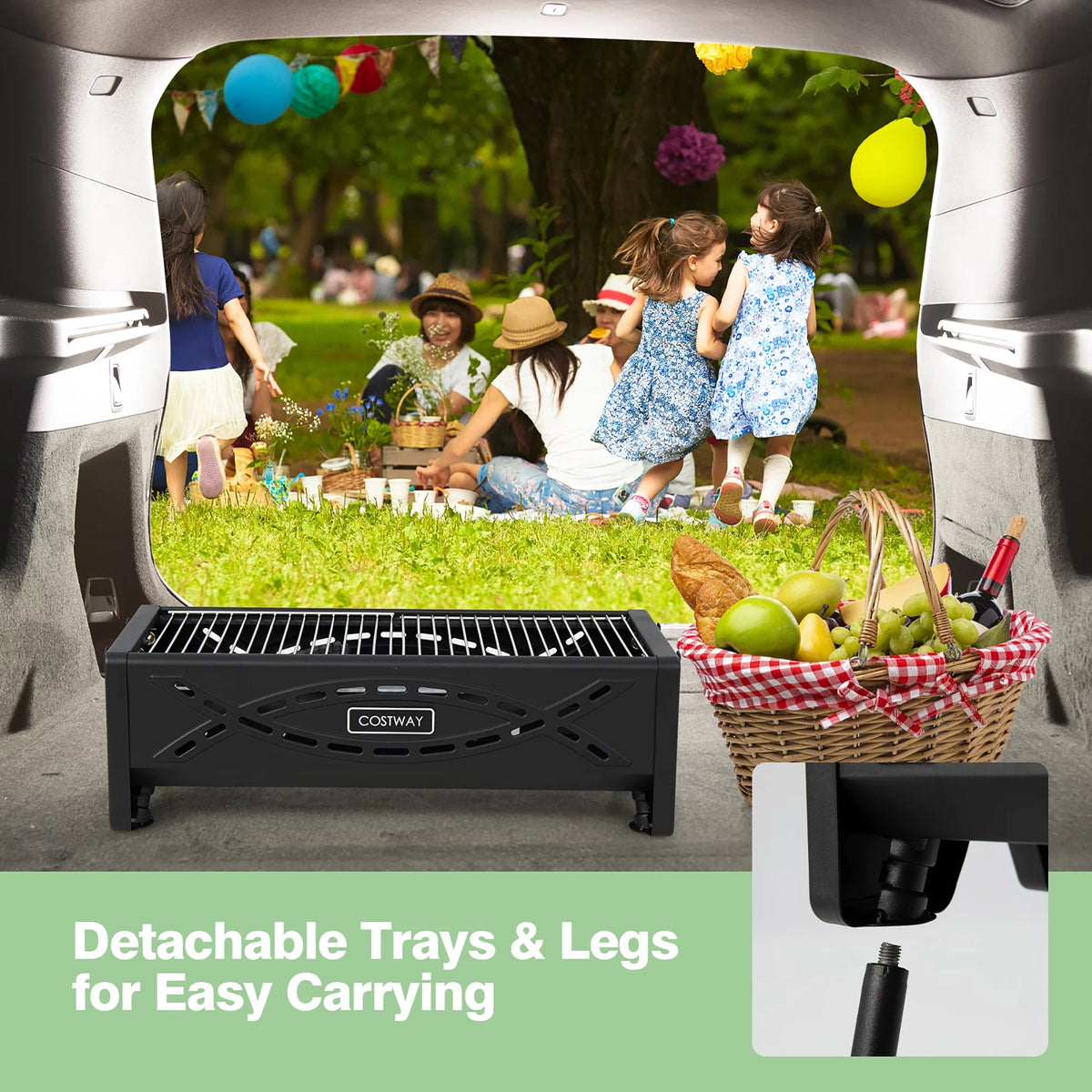 Portable Charcoal Grill with Removable Legs & Side Trays F637336