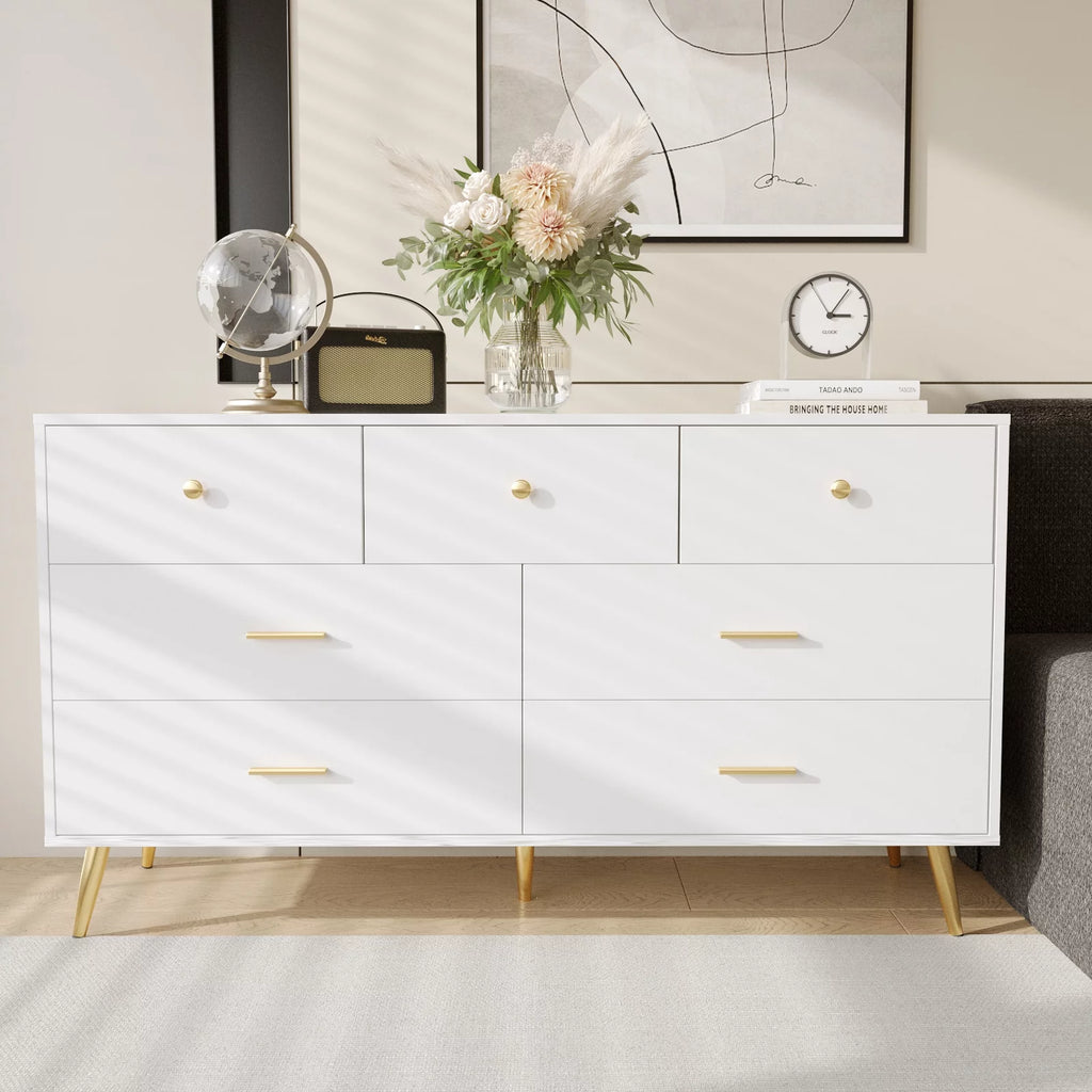 White 7 Drawer Wood Dresser E822