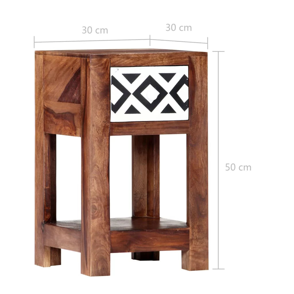 Sheesham Wood Nightstand with Storage Drawer and Bottom Shelf O28489