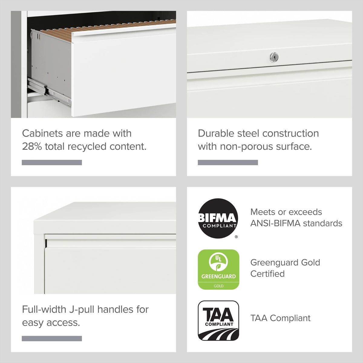36 Inch Wide 4 Drawer Metal Lateral File Cabinet White V97188