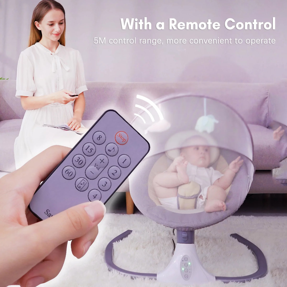 Electric Baby Swing and Bouncer with Remote Control and Mosquito Net I98055