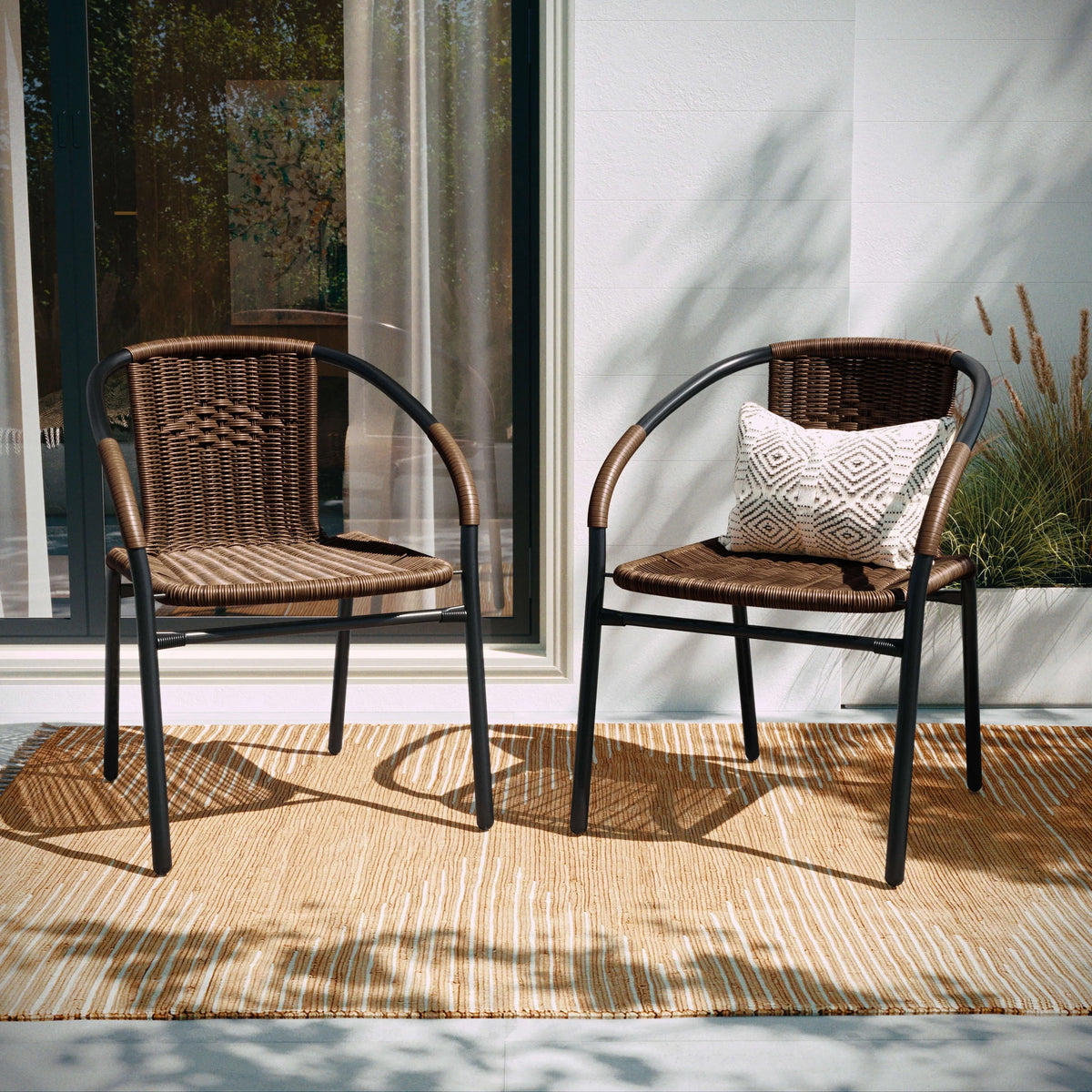 2 Pack Black Rattan Stack Chair G188450