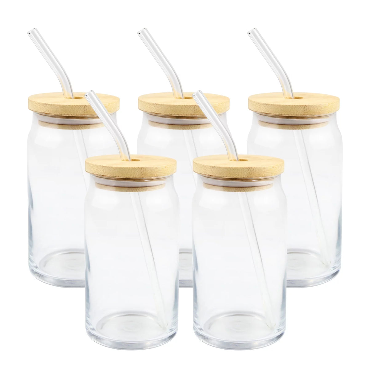 48 Pack 16oz Clear Glass Mug with Bamboo Lid and Glass Straw W2820