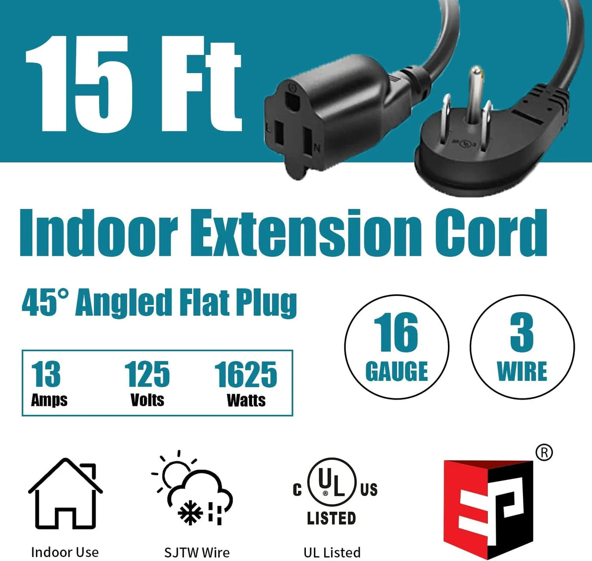 10 Ft 16/3 Flat Plug Indoor Extension Cord F4849
