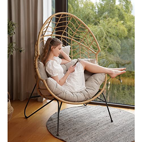 Oversized PE Wicker Egg Chair with Olefin Cushion and Stand V86528