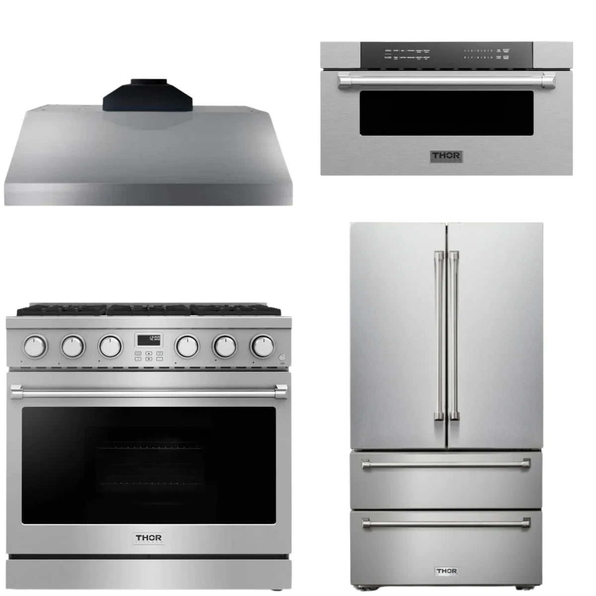 36 Gas Range, Range Hood, Refrigerator and Microwave H474