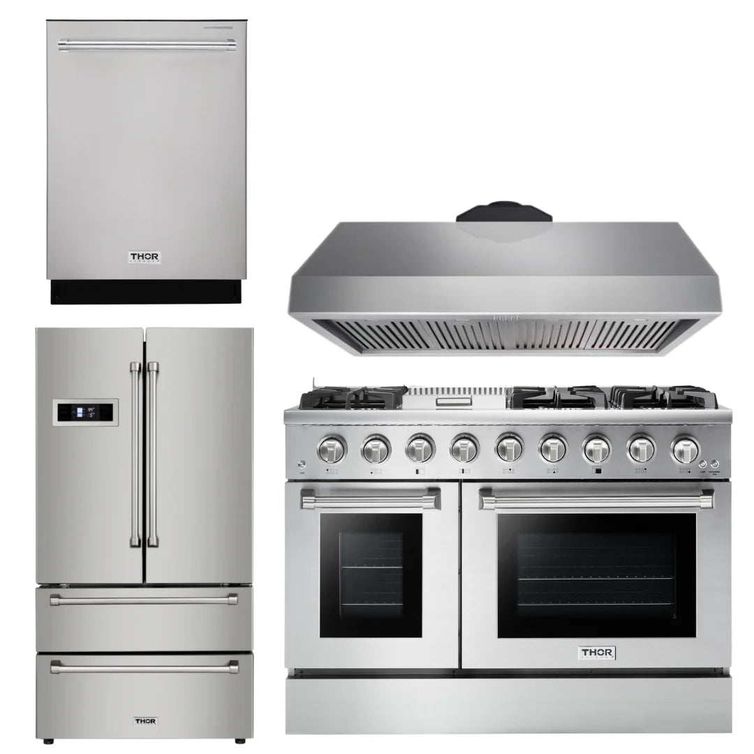 48 Propane Gas Range, Range Hood, Refrigerator, Dishwasher Package T47883